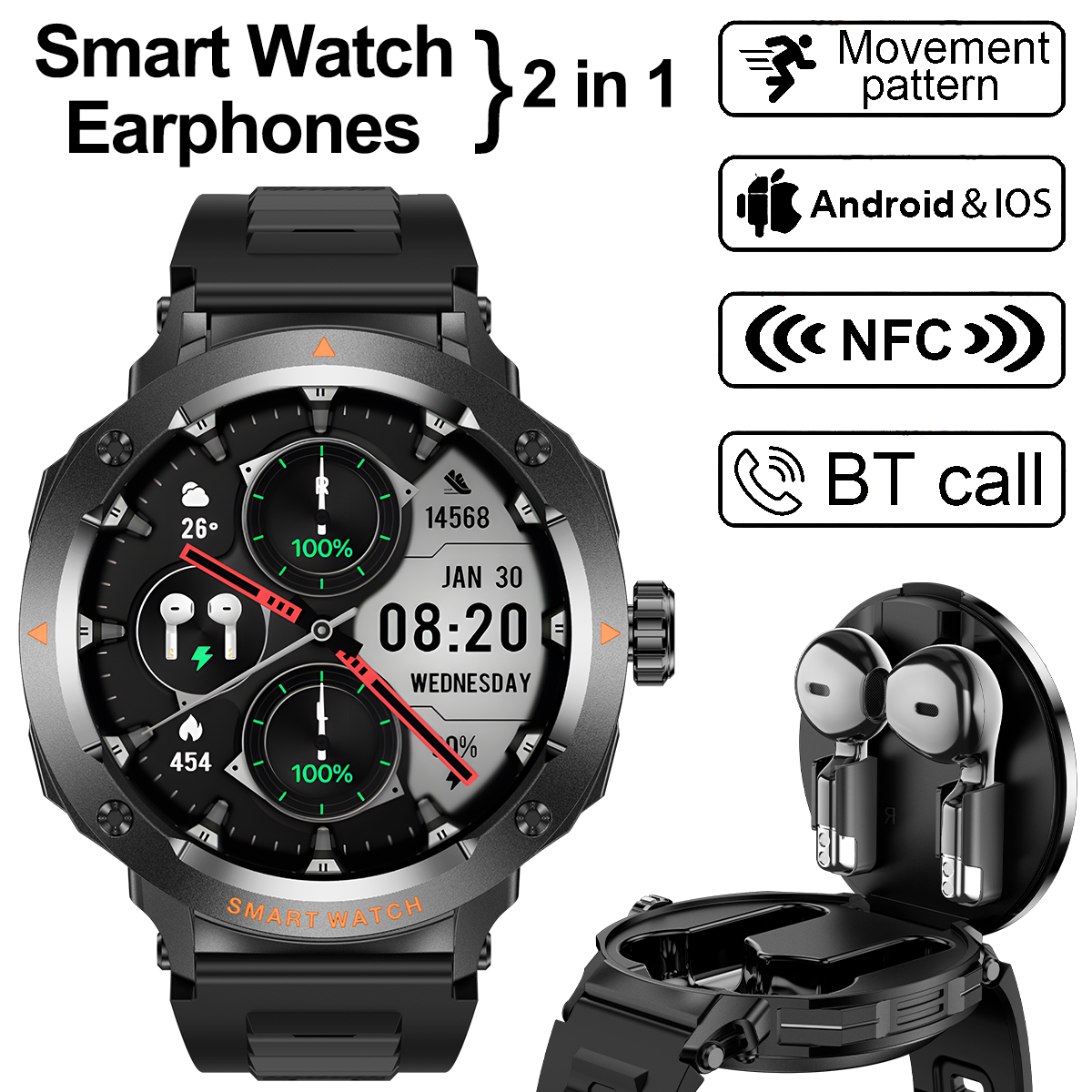 NFC Smart Watch Wireless Earph - مراجعة Smartwatch Headset وسعره