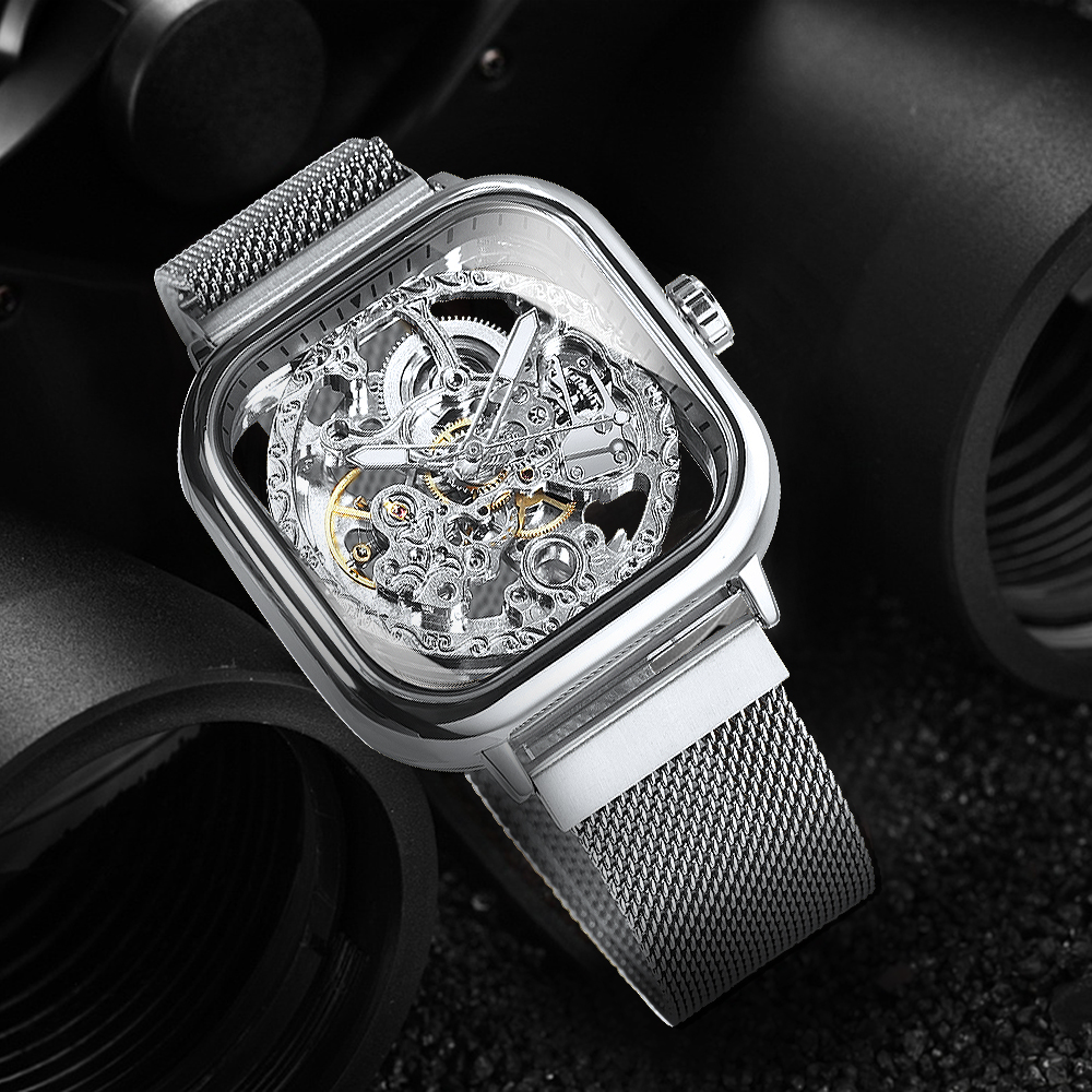 Forsining Luxury Square Skelet - مراجعة Stainless Mesh Band وسعره