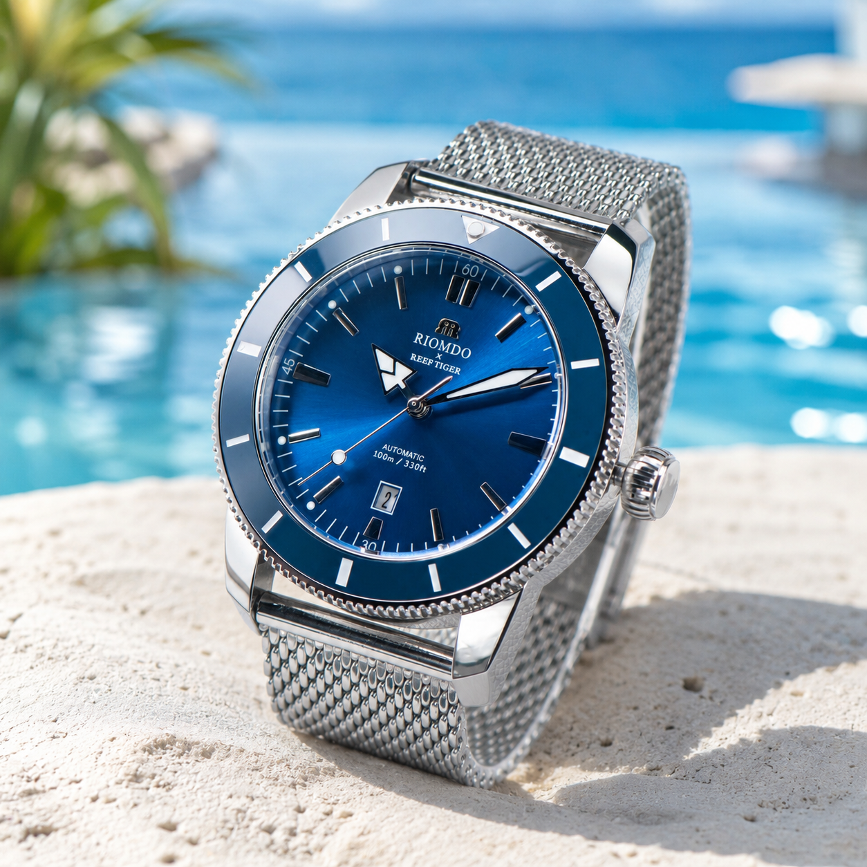 RIOMDO&RF Luxury Brand Men's A - مراجعة Stainless Mesh Band وسعره